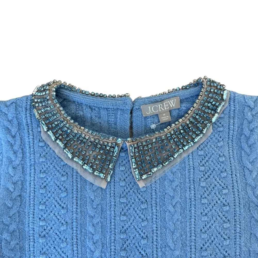 J.Crew Pointelle Cable-Knit Crewneck Sweater with Beaded Collar NWT Size M